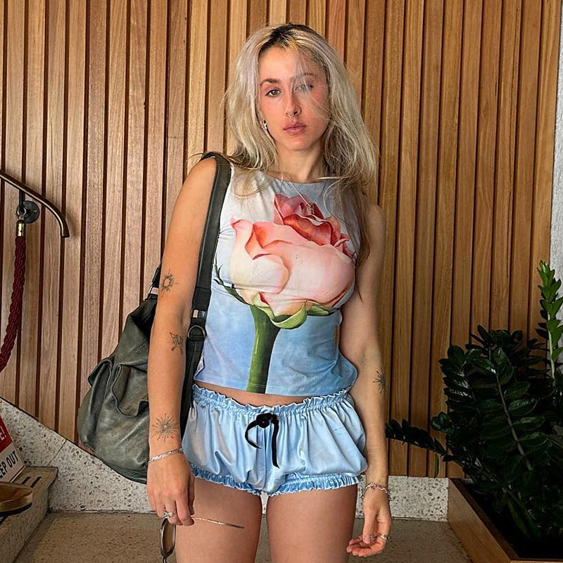 Dame ärmlös topp med blommönster Mirla-Eva Jonsson