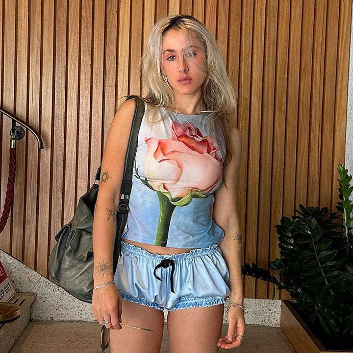 Dame ärmlös topp med blommönster Mirla-Eva Jonsson