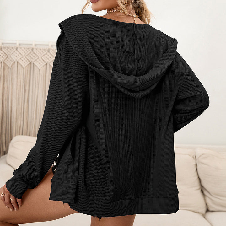 Dame avslappnad Waffle-Hoodie Jacka med dragkedja Eva Jonsson-Eva Jonsson