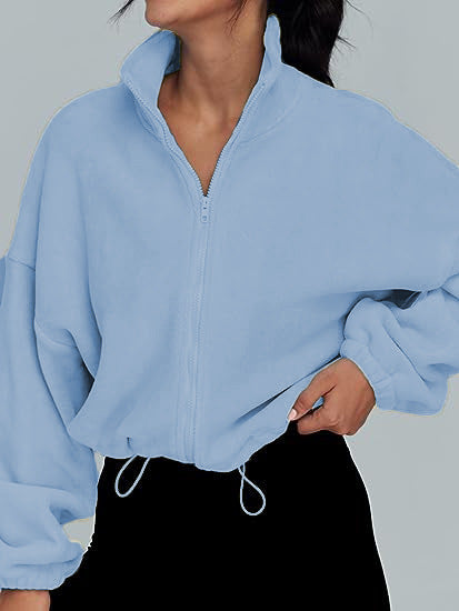 Dame avslappnad fleece zip-pullover med hög krage Eva Jonsson-Eva Jonsson