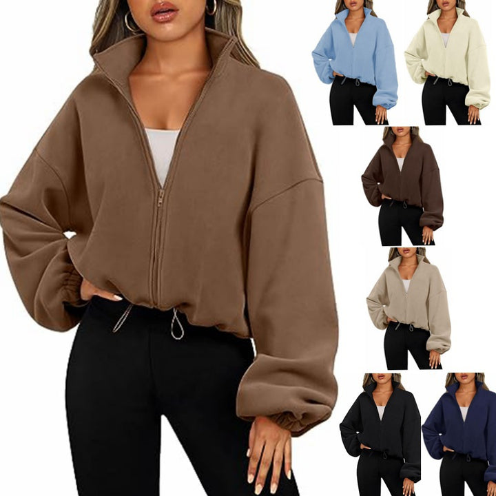 Dame avslappnad fleece zip-pullover med hög krage Eva Jonsson-Eva Jonsson