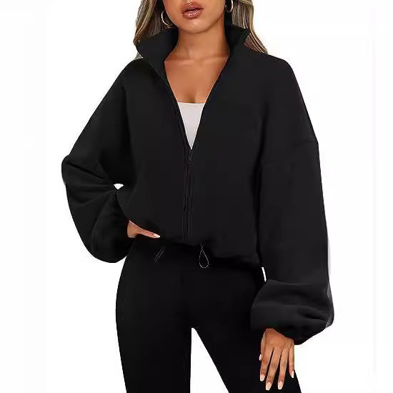 Dame avslappnad fleece zip-pullover med hög krage Eva Jonsson-Eva Jonsson
