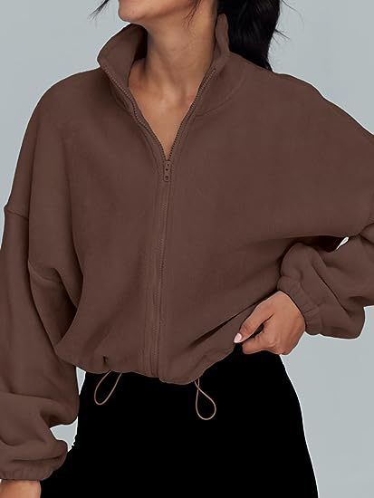 Dame avslappnad fleece zip-pullover med hög krage Eva Jonsson-Eva Jonsson