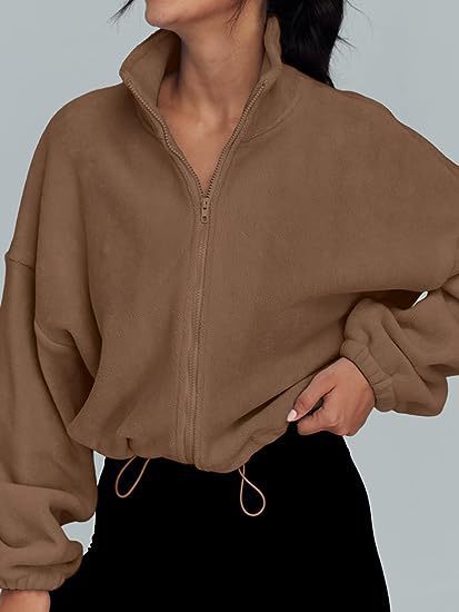 Dame avslappnad fleece zip-pullover med hög krage Eva Jonsson-Eva Jonsson