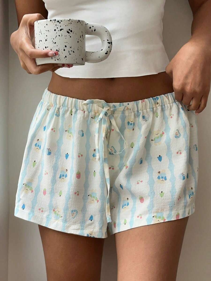 Dame avslappnad kort pyjamasbyxa med färgg Print och elastisk midja Mirla-Eva Jonsson