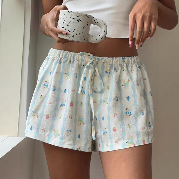 Dame avslappnad kort pyjamasbyxa med färgg Print och elastisk midja Mirla-Eva Jonsson
