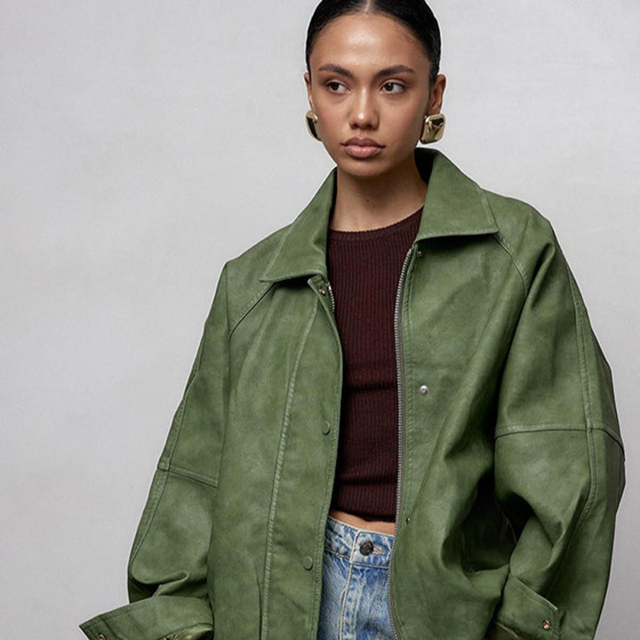 Dame avslappnad oversized jacka i veganskt mocka Mirla-Eva Jonsson