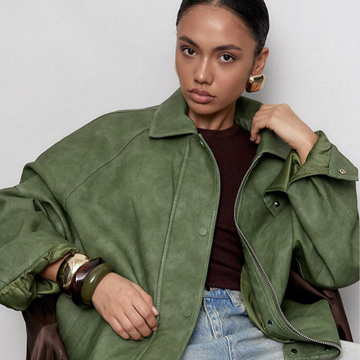 Dame avslappnad oversized jacka i veganskt mocka Mirla-Eva Jonsson