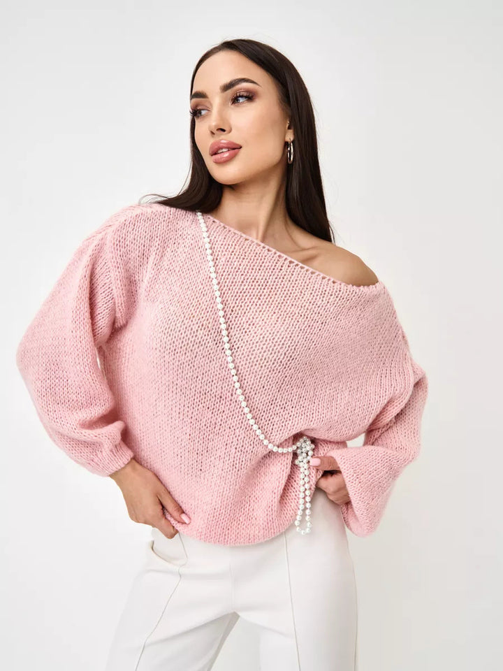 Dame avslappnad oversized jumper med ballongärmar och strukturerat mesh-mönster Eva Jonsson-Eva Jonsson