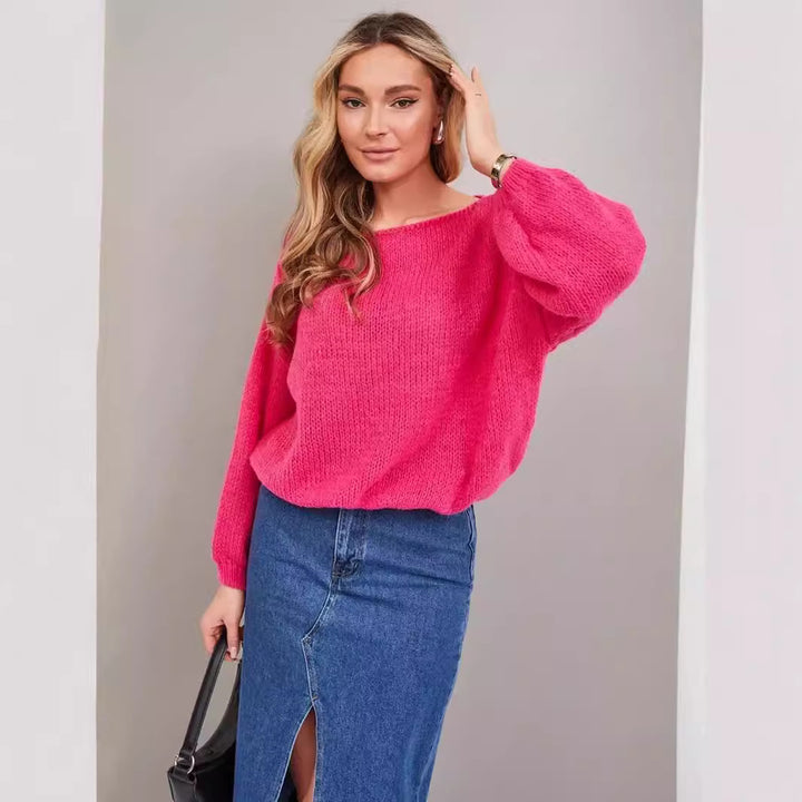 Dame avslappnad oversized jumper med ballongärmar och strukturerat mesh-mönster Eva Jonsson-Eva Jonsson