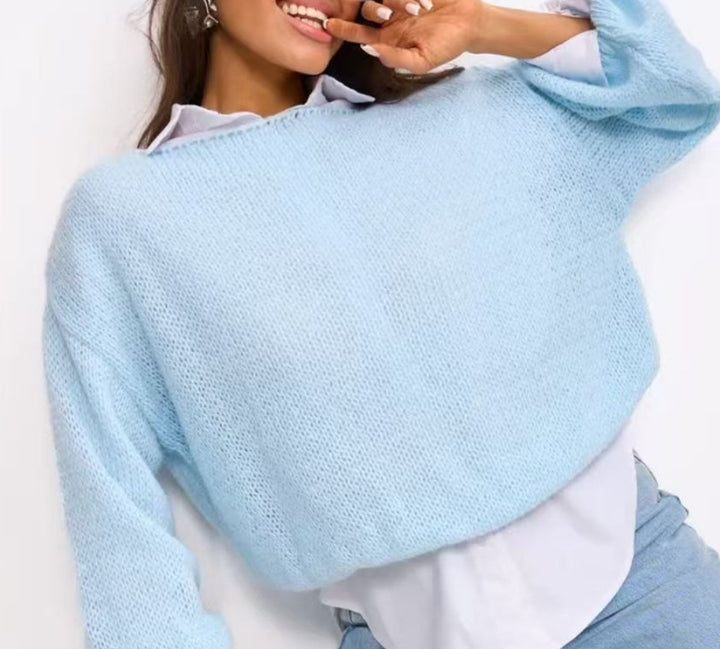 Dame avslappnad oversized jumper med ballongärmar och strukturerat mesh-mönster Eva Jonsson-Eva Jonsson