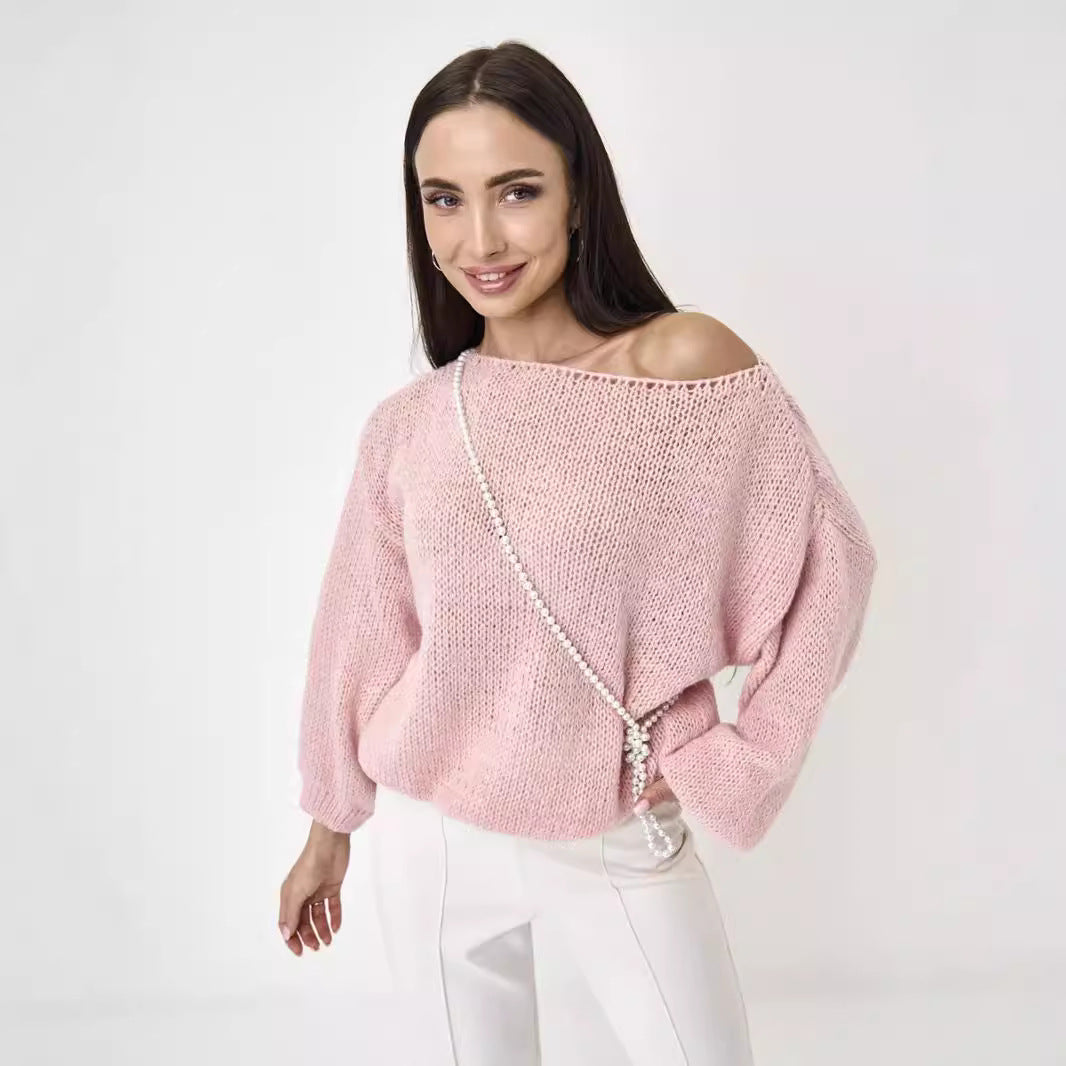 Dame avslappnad oversized jumper med ballongärmar och strukturerat mesh-mönster Eva Jonsson-Eva Jonsson