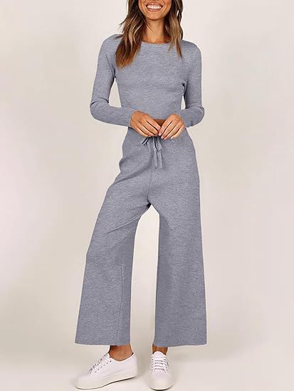 Dame avslappnad stickad jumpsuit med vida ben Eva Jonsson-Eva Jonsson