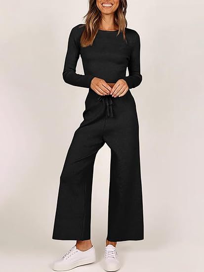 Dame avslappnad stickad jumpsuit med vida ben Eva Jonsson-Eva Jonsson