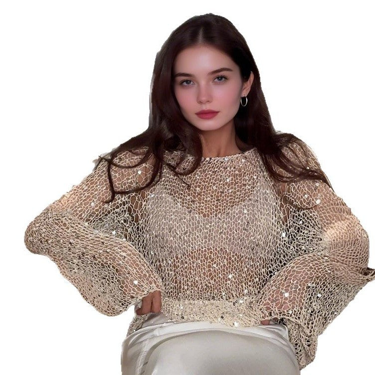 Dame avslappnad stickad tröja med transparent design Mirla-Eva Jonsson