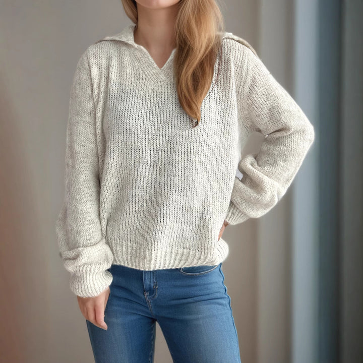Dame avslappnad tröja med voluminösa ärmar och modern strukturstickning Eva Jonsson-Eva Jonsson