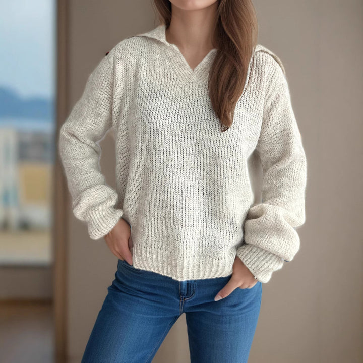 Dame avslappnad tröja med voluminösa ärmar och modern strukturstickning Eva Jonsson-Eva Jonsson