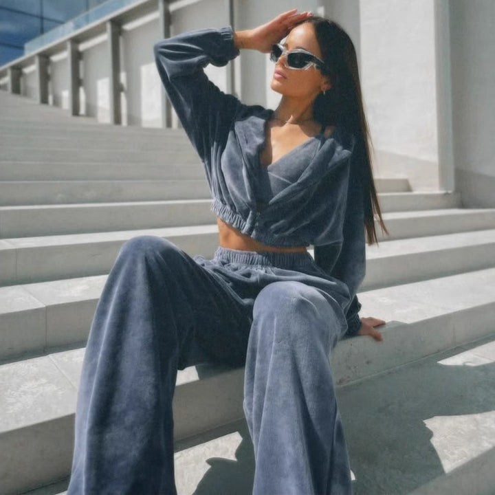 Dame avslappnad velour joggingdräkt Eva Jonsson-Eva Jonsson