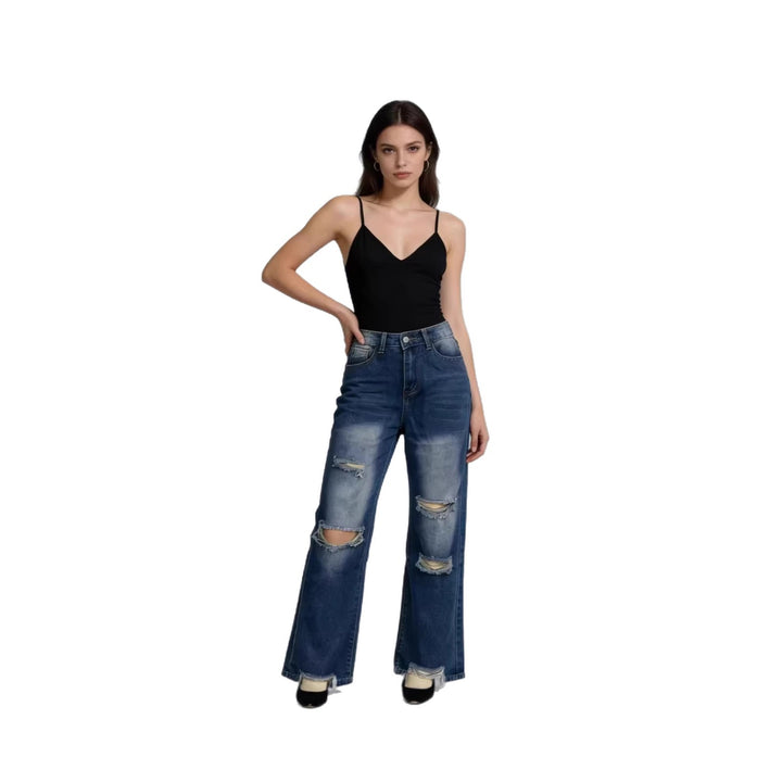 Dame baggy jeans med stiliga destroyed-detaljer och bekväm passform Mirla-Eva Jonsson