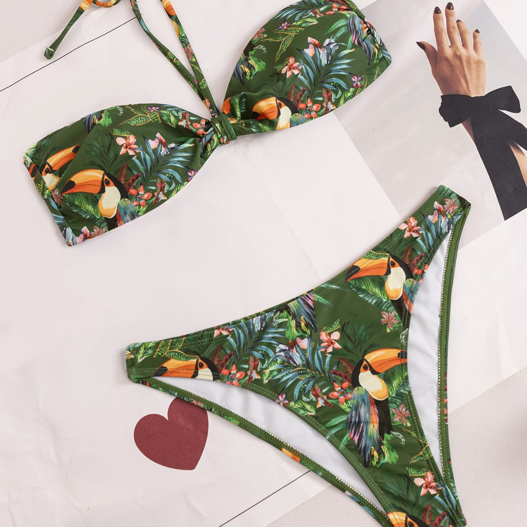 Dame bandeau bikini med exotiskt tropiskt mönster Mirla-Eva Jonsson
