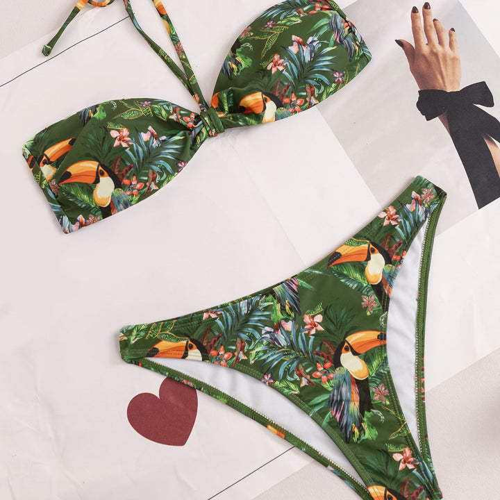 Dame bandeau bikini med exotiskt tropiskt mönster Mirla-Eva Jonsson