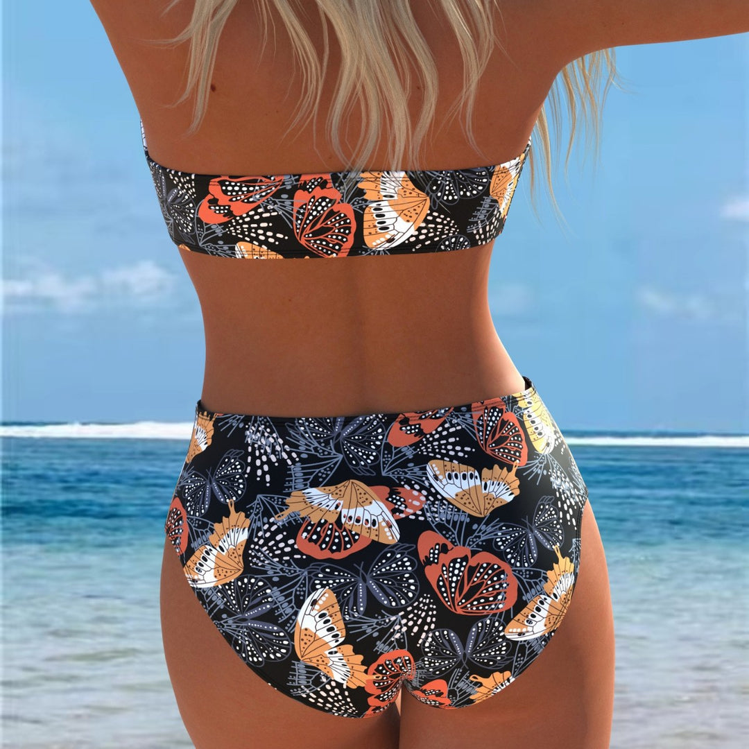 Dame bandeau bikini med hög midja och kontrasterande blommönster Mirla-Eva Jonsson