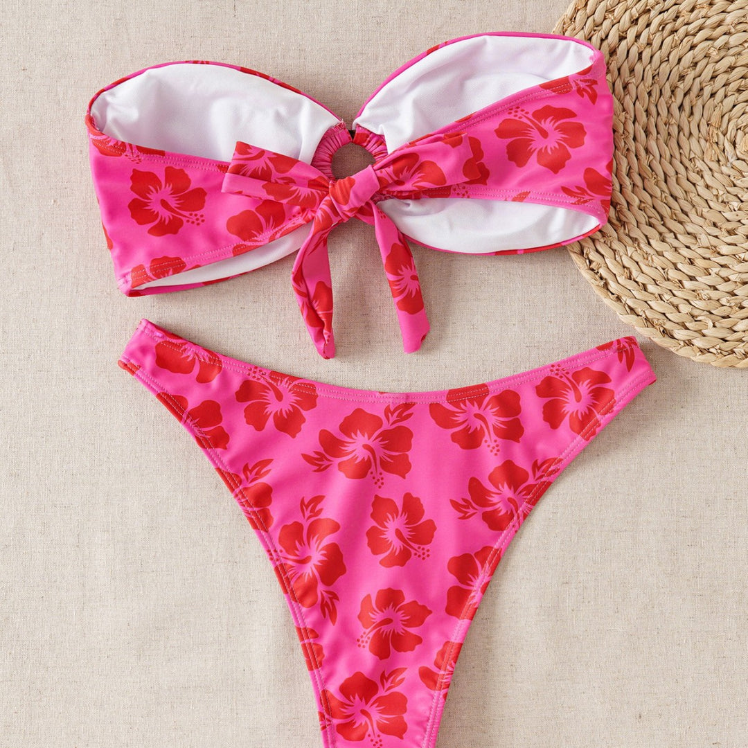 Dame bandeau bikini set med dekorerad knut och blommönster Mirla-Eva Jonsson