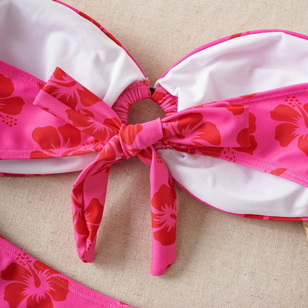 Dame bandeau bikini set med dekorerad knut och blommönster Mirla-Eva Jonsson