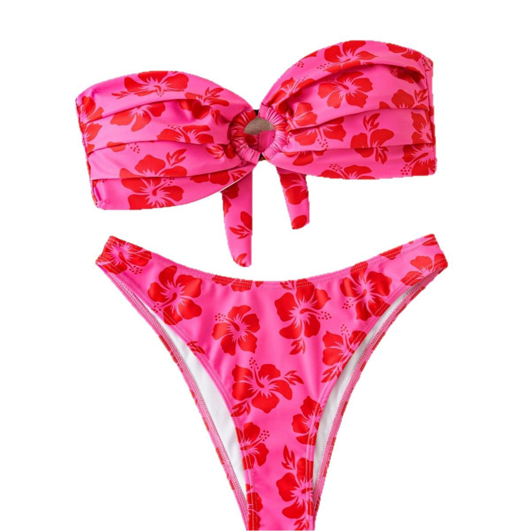 Dame bandeau bikini set med dekorerad knut och blommönster Mirla-Eva Jonsson