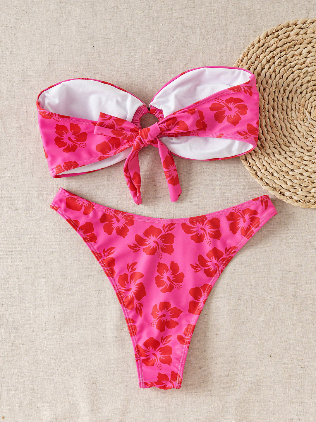 Dame bandeau bikini set med dekorerad knut och blommönster Mirla-Eva Jonsson