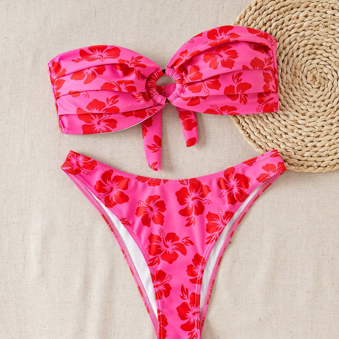 Dame bandeau bikini set med dekorerad knut och blommönster Mirla-Eva Jonsson