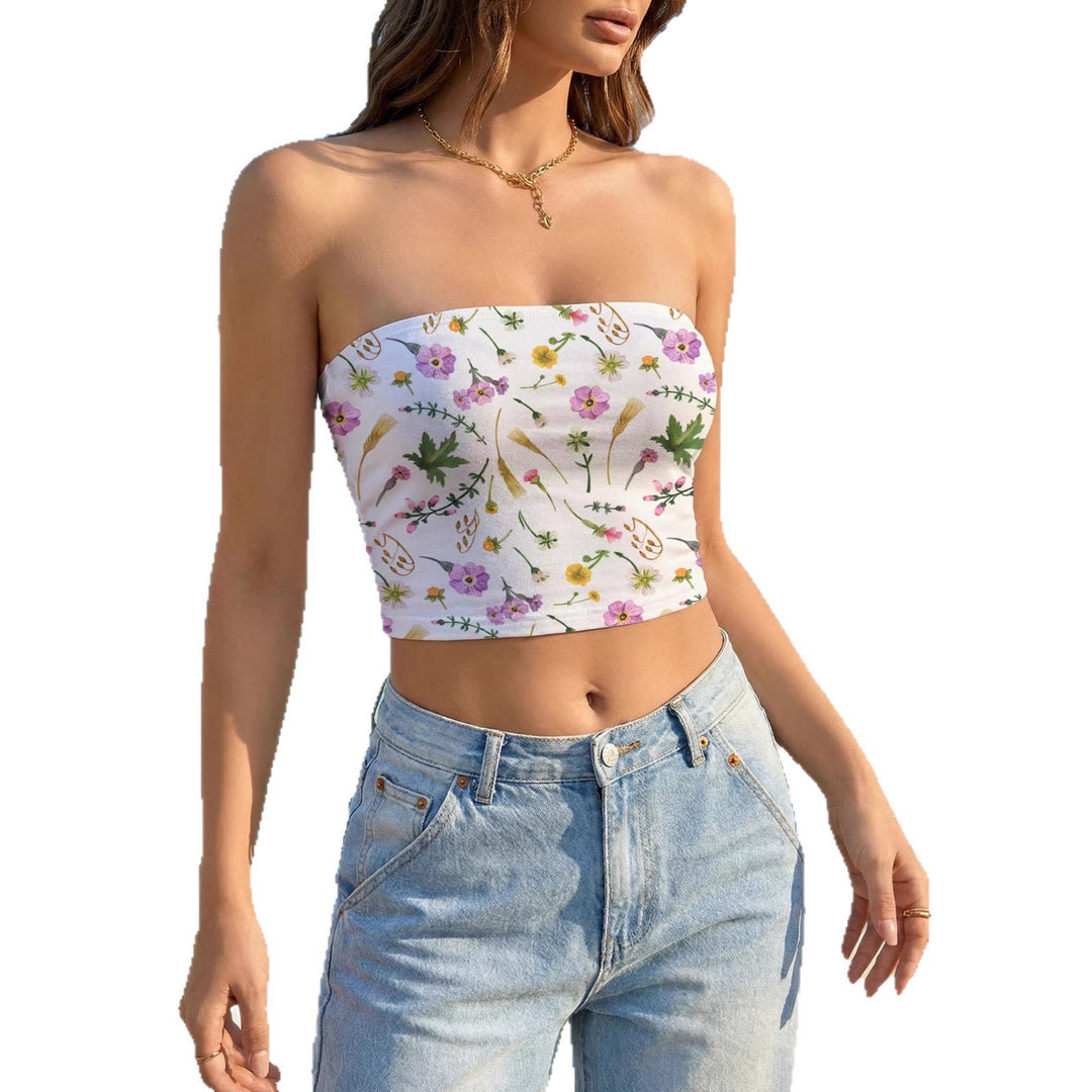 Dame bandeau-top med blommönster och elastisk tyg Mirla-Eva Jonsson