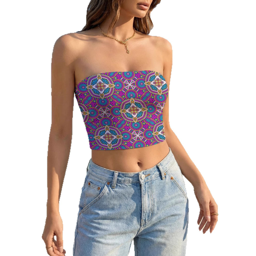 Dame bandeau-top med blommönster och elastisk tyg Mirla-Eva Jonsson