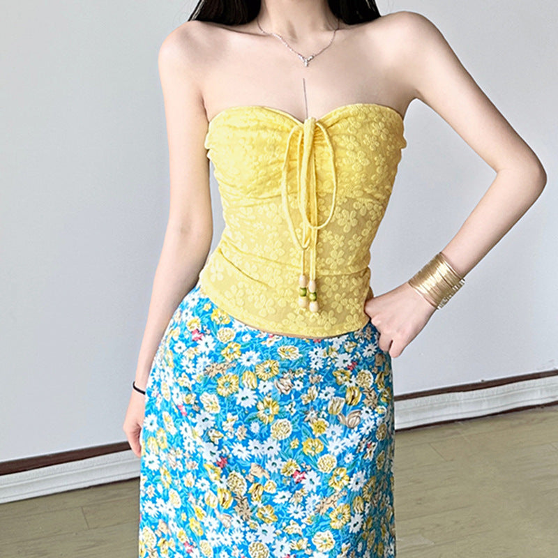 Dame bandeau-top med blommönster och flätad detalj Mirla-Eva Jonsson