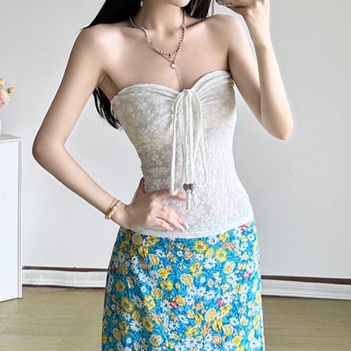 Dame bandeau-top med blommönster och flätad detalj Mirla-Eva Jonsson