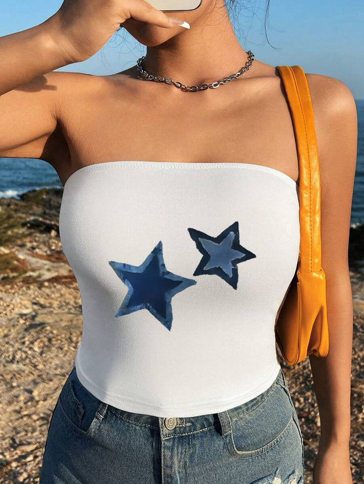 Dame bandeau-top med maritimt motiv och elastiskt material Mirla-Eva Jonsson