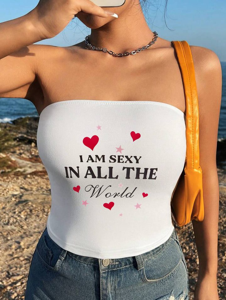 Dame bandeau-top med maritimt motiv och elastiskt material Mirla-Eva Jonsson