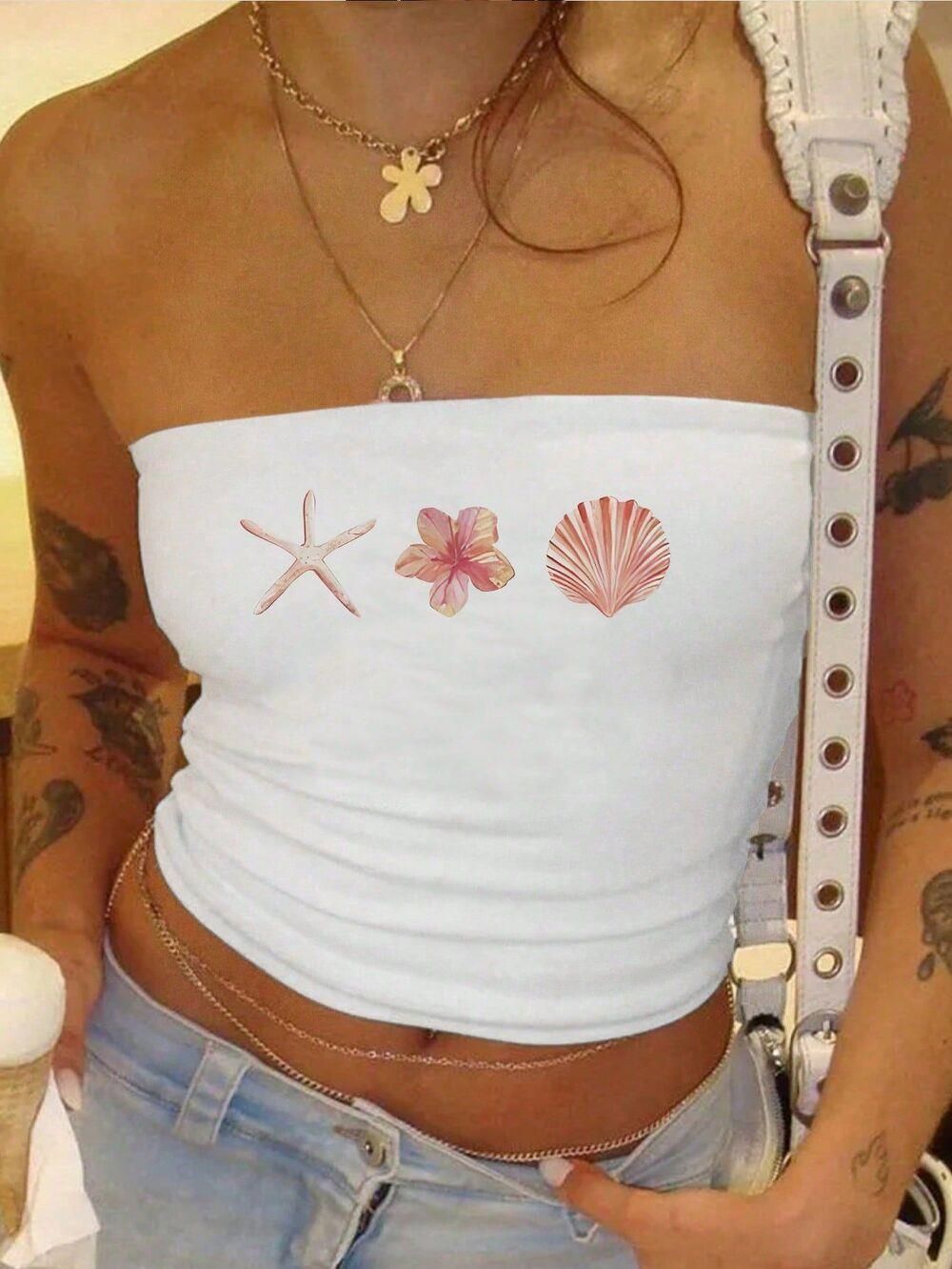 Dame bandeau-top med maritimt motiv och elastiskt material Mirla-Eva Jonsson