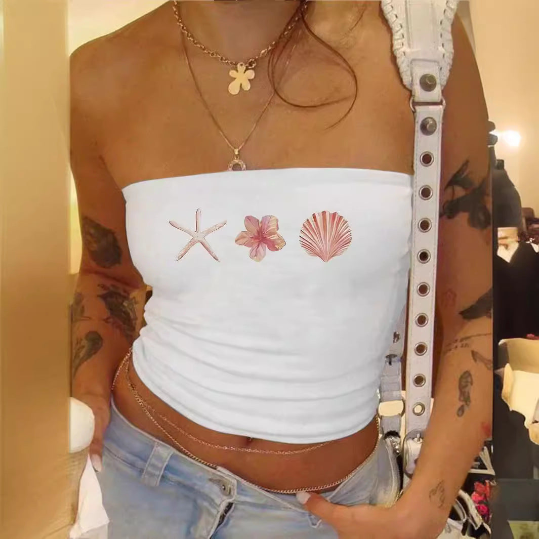 Dame bandeau-top med maritimt motiv och elastiskt material Mirla-Eva Jonsson