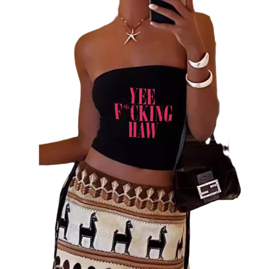 Dame bandeau-top med maritimt motiv och elastiskt material Mirla-Eva Jonsson