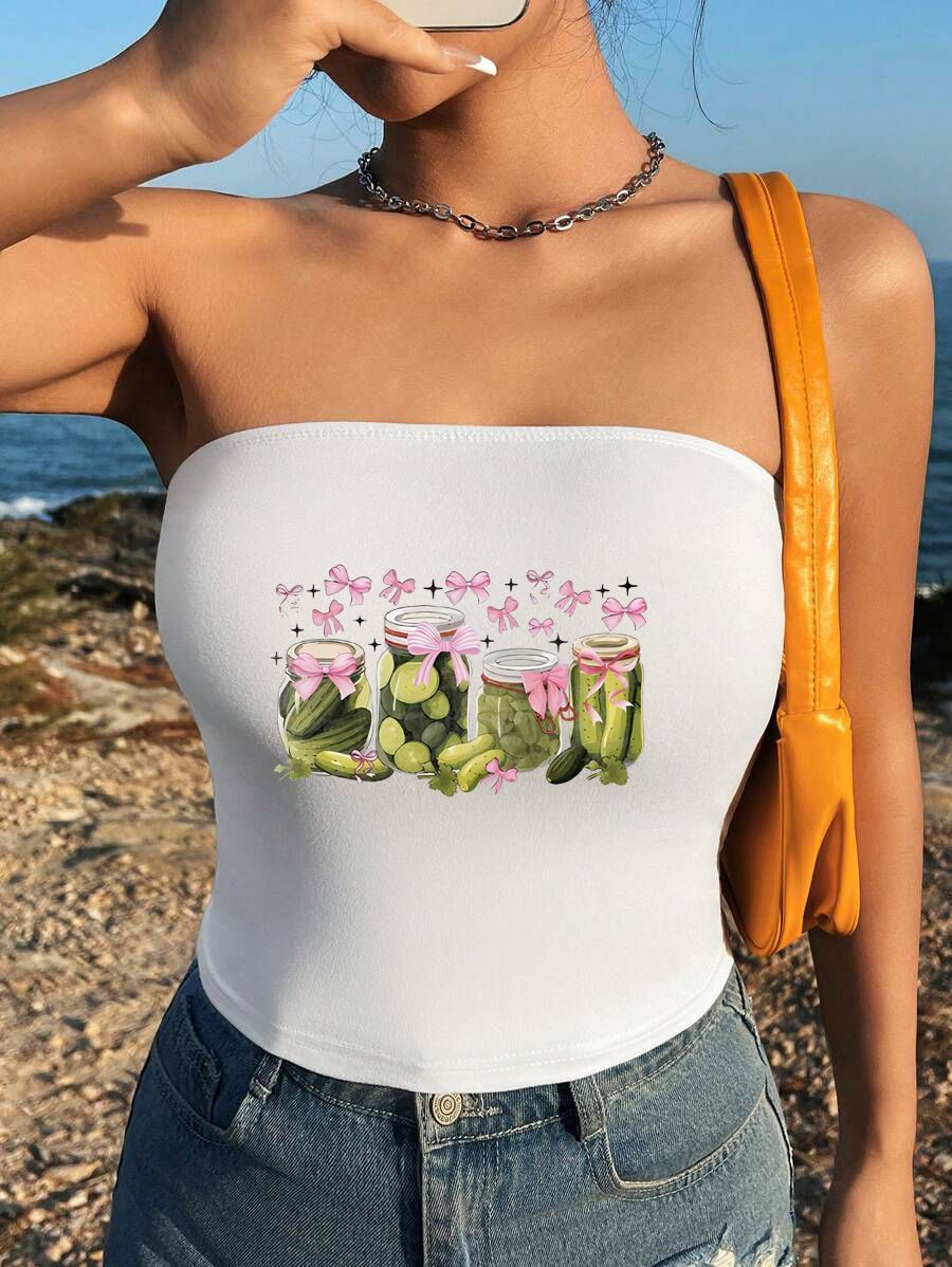 Dame bandeau-top med maritimt motiv och elastiskt material Mirla-Eva Jonsson