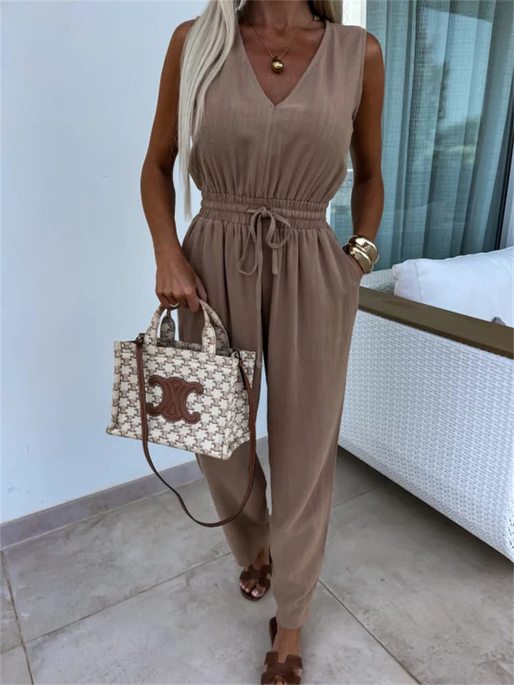 Dame bekväm jumpsuit med elastisk midjeresår Mirla-Eva Jonsson