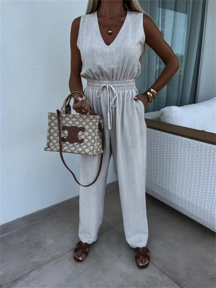 Dame bekväm jumpsuit med elastisk midjeresår Mirla-Eva Jonsson