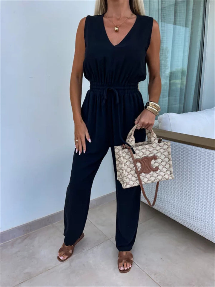 Dame bekväm jumpsuit med elastisk midjeresår Mirla-Eva Jonsson