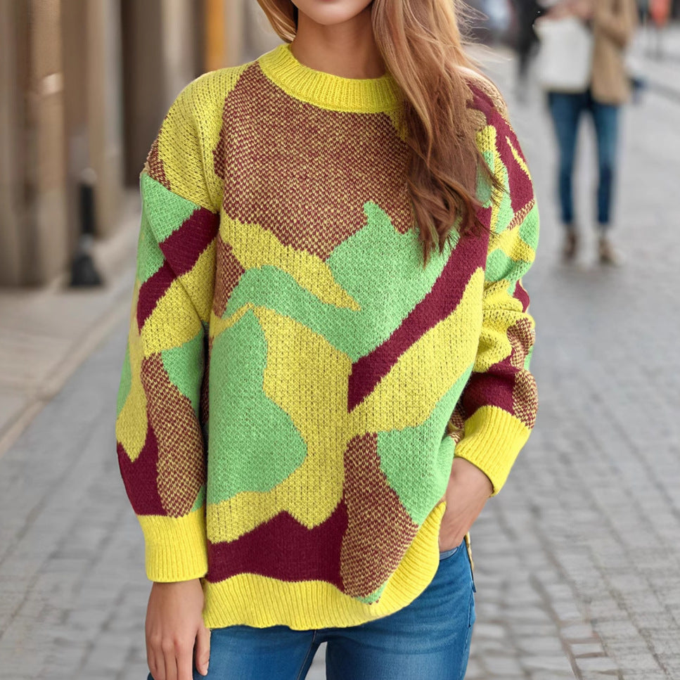 Dame bekväm stickad tröja med modern färgblockdesign Mirla-Eva Jonsson