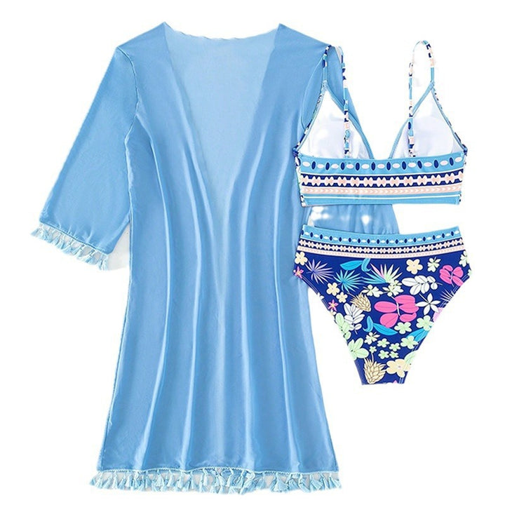Dame bikini-set med blommig topp och elegant omslagsjacka Mirla-Eva Jonsson