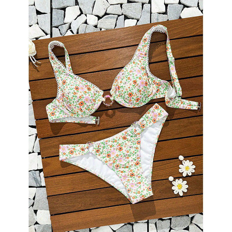 Dame bikini-set med blommönster och justerbara axelband Mirla-Eva Jonsson