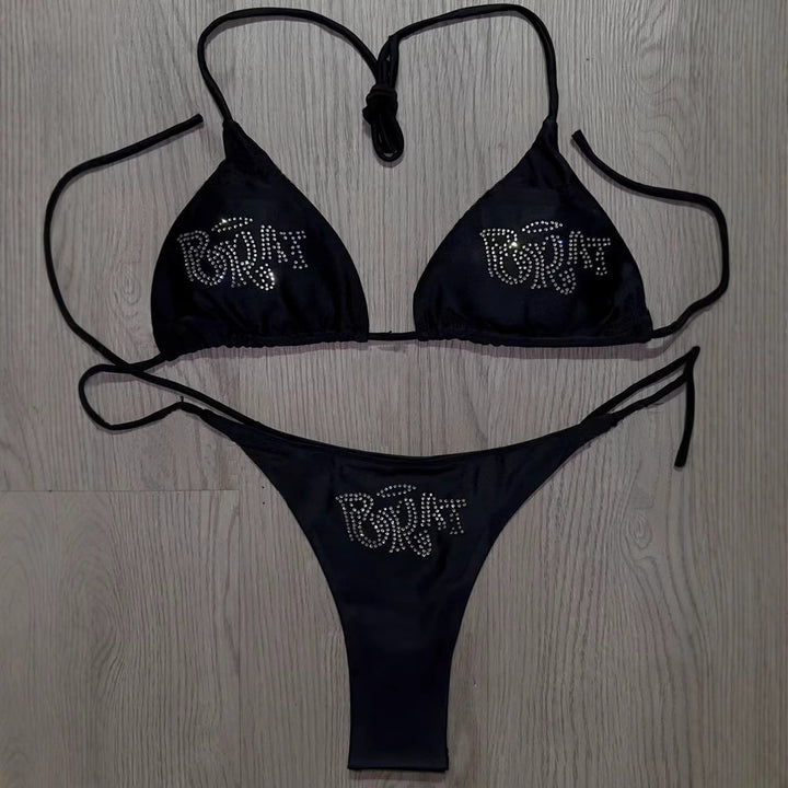 Dame bikini-set med glittrande tryck och justerbara axelband Mirla-Eva Jonsson