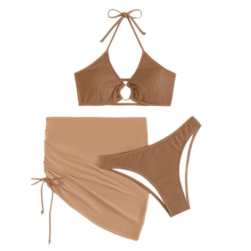 Dame bikini set med moderiktig omslagskjorte och raffinerad ringdetalj Mirla-Eva Jonsson