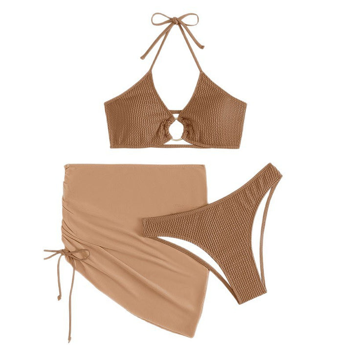 Dame bikini set med moderiktig omslagskjorte och raffinerad ringdetalj Mirla-Eva Jonsson